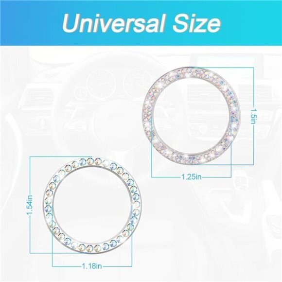 Car Start Button Bling Rhinestone Diamond Engine Button Ring 2-Pack Multi-Color - Picture 2 of 7